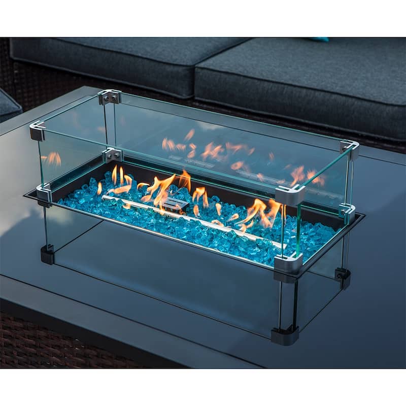 COSIEST Outdoor Rectangle Espresso Brown Wicker Fire Pit with Wind Guard