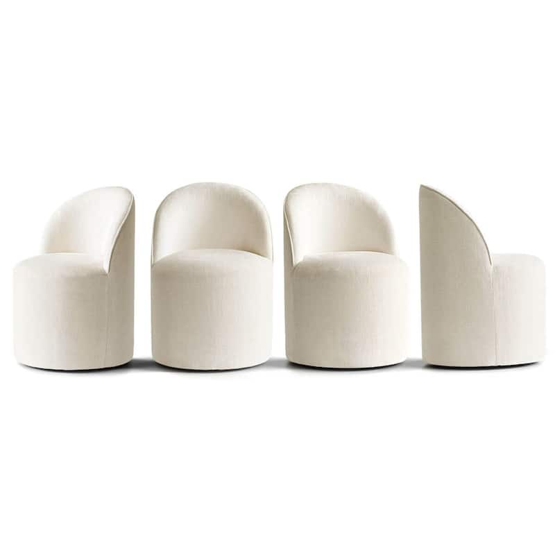 Chenille Rolling Upholstered Dining Chair with Wheels (Set of 4)