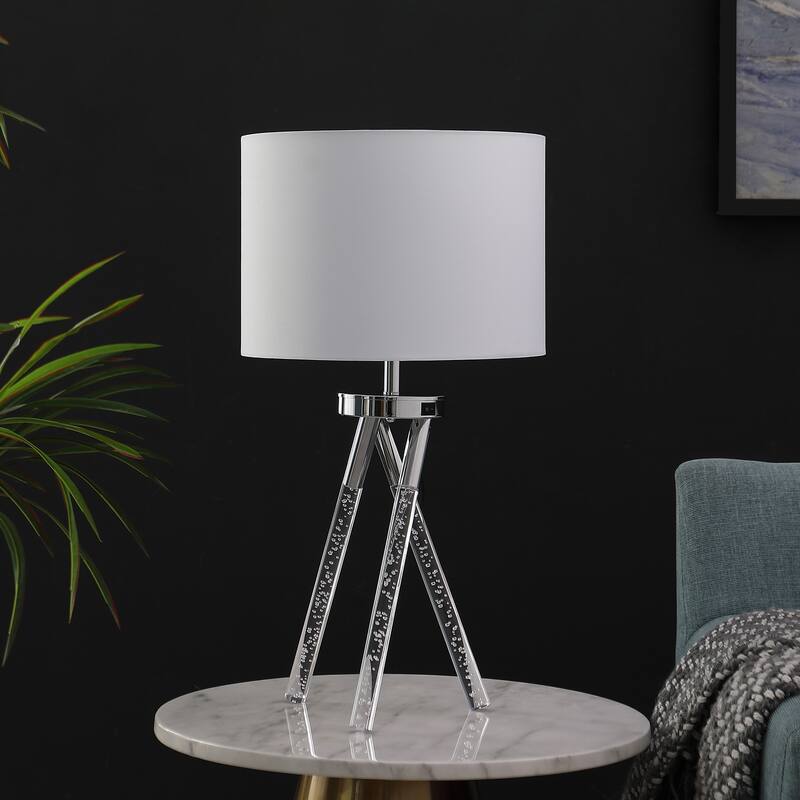 Mid Century Table Lamp - Modern Acrylic Leg Lamp - Silver Metal Base - Bedroom Living Room Lighting