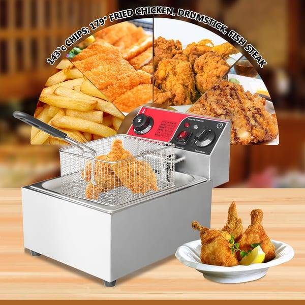 6.3QT/6L 2500W MAX Deep Fryer, Stainless Steel Thickened Cylinder Single  Electric Fryer with Basket, Chicken Chips Fryer for French Fries Home  Kitchen
