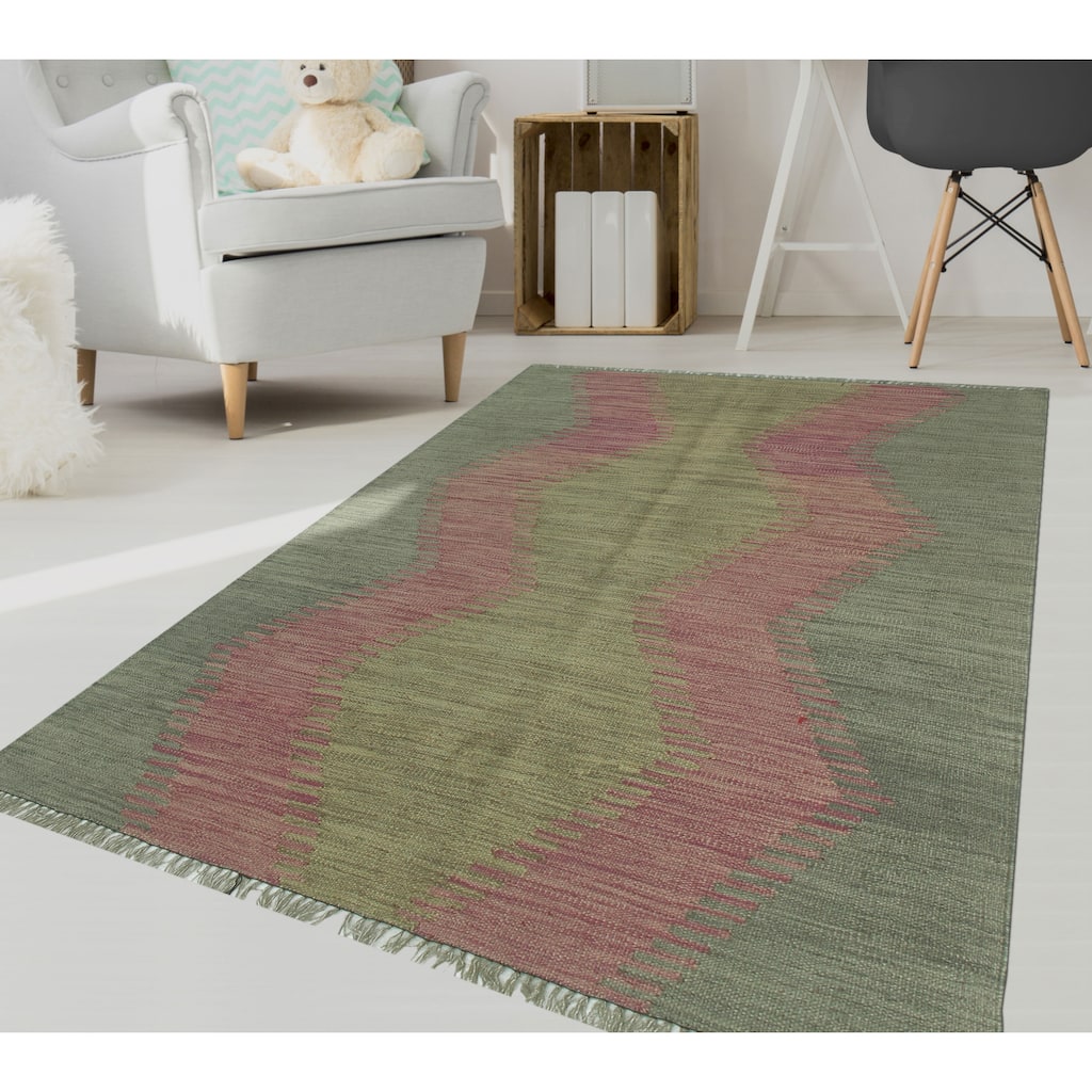 Hand-Woven Winchester Kilim Jasiah Grey/Purple Rug - 3'3" x 4'11"