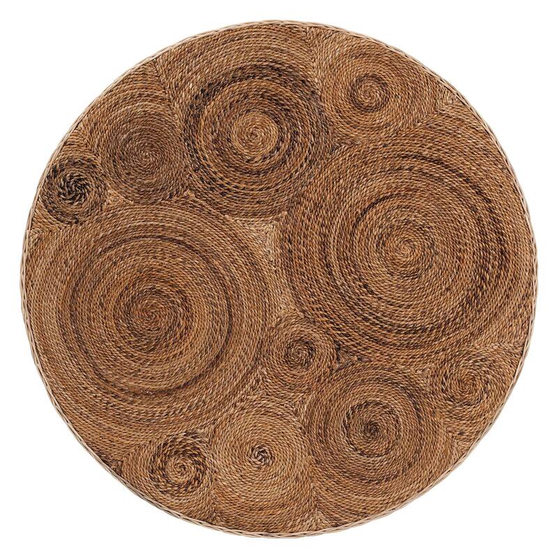 Hosanna Natural Rattan Coffee Table - Handwoven Wicker Accent Table with Textured Spiral Top for Living Room