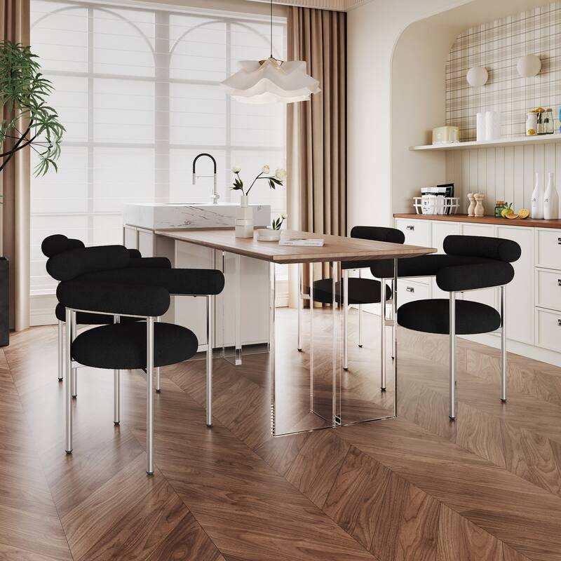 Modern Set of 2 Dining Chairs with Armrests, Padded Seat Backrest, Metal Legs for Dining Room Living Room and Café