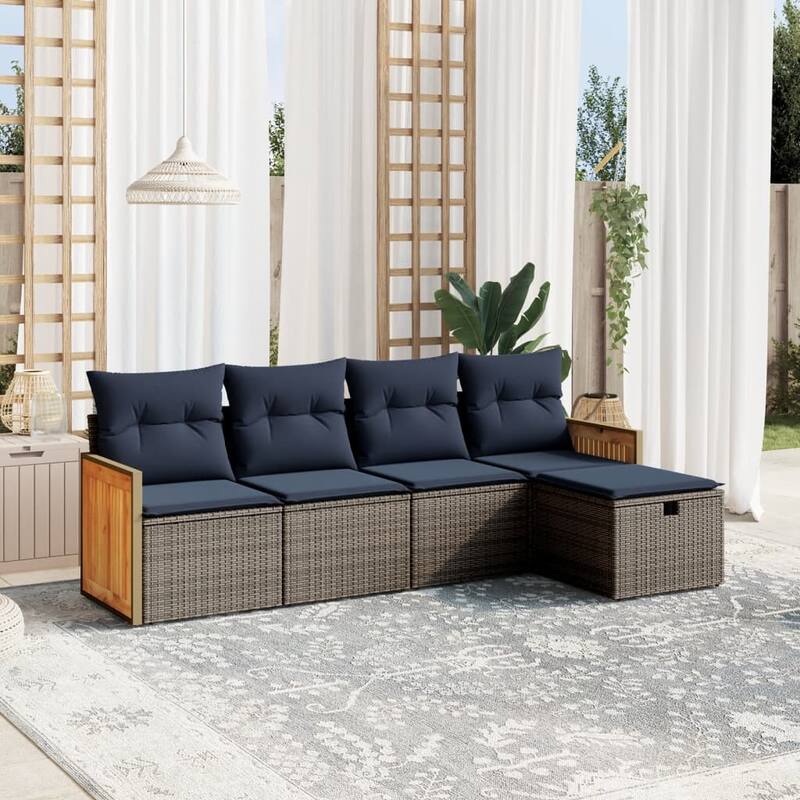 vidaXL Patio Sofa Set with Cushions Outdoor Conversation Furniture Poly Rattan - 21.7" x 24.4" x 27.2" - Gray without table