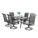 preview thumbnail 2 of 6, 7 Pieces Patio Dining Set, Rectangular Wood-Like Table with 6 Padded Textilene Fabric Swivel Chairs