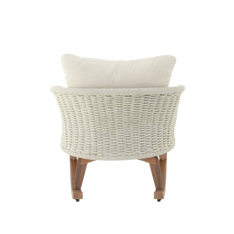 Contemporary Minimalist Beige Wicker Rocking Chair with Soft Polyester Cushions and Durable Wooden Frame