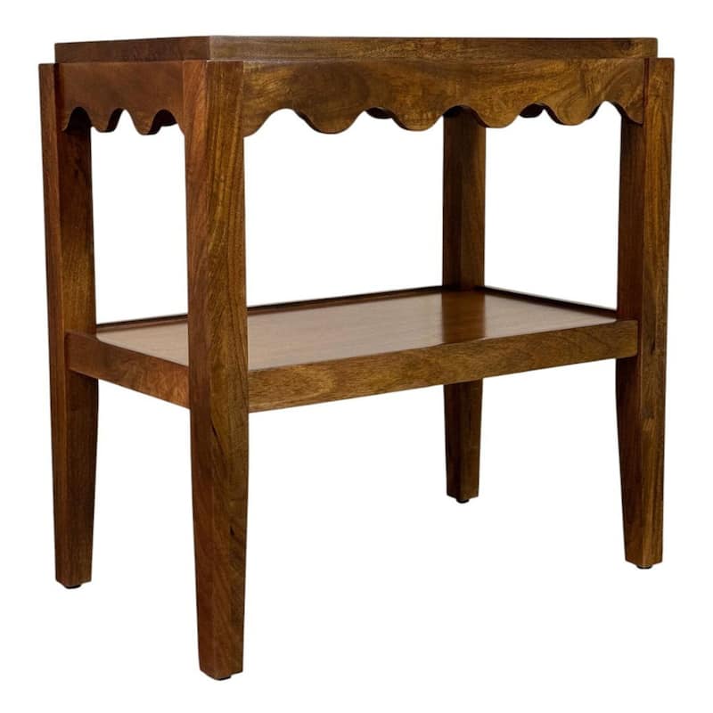 Carolina Chair & Table Rectangular Side Table, Mango Wood, Decorative Scallop Edge, 17L x 28W x 28H inches
