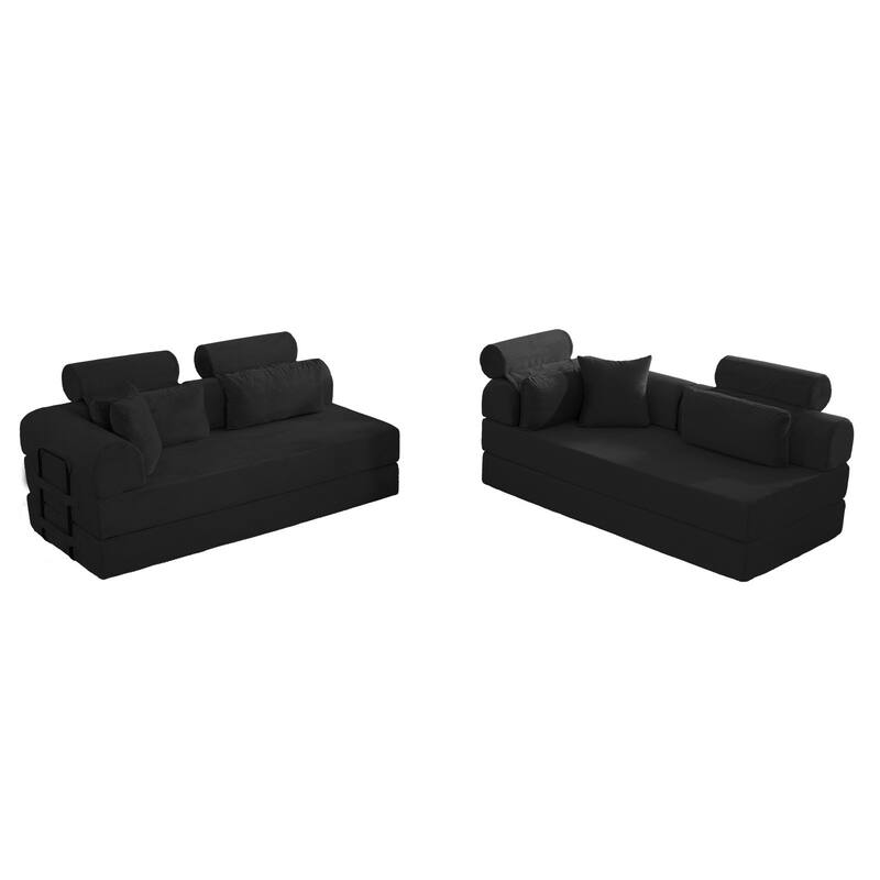 Oversized Convertible Sleeper Sofa Bed, L Shape Modular Sectional Cloud Sofa with Fixed-Shape Frame, Boneless Couch with Pillow