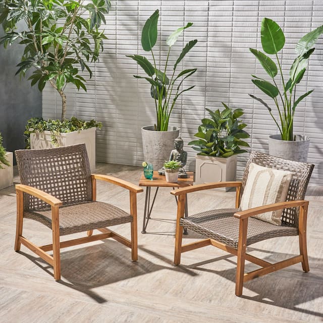 Hampton Outdoor Wood and Wicker Club Chairs (Set of 2) by Christopher Knight Home - teak/mixed mocha
