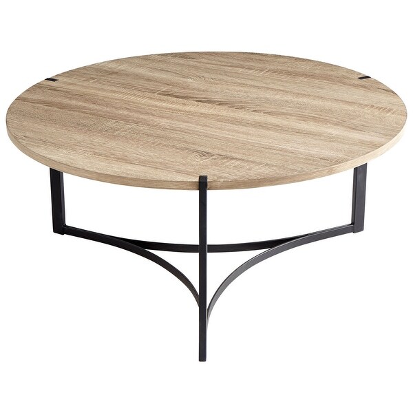 Cyan Design 09026 Tri 33-1/2" Diameter Wood Top Iron Coffee Table - Oak / Black
