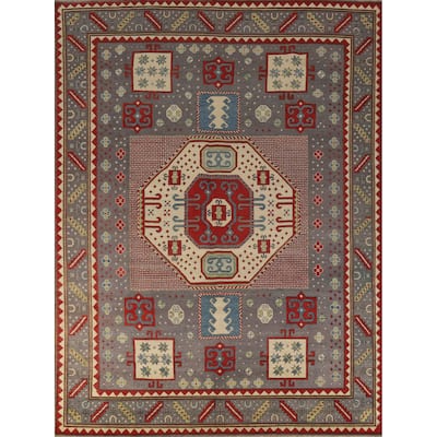 Hand Knotted Oriental 100% Wool Carpet Traditional Geometric Greys & Charcoal Kazak Area Rug - 10' 4'' X 8' 2''