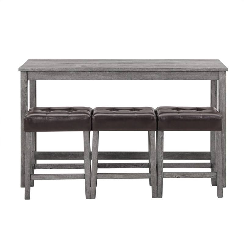 Bar Table Set with 3 Stools and Power Outlet