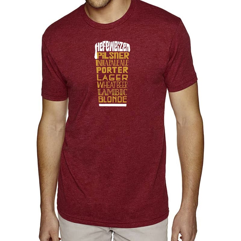 LA Pop Art Men's Premium Blend Word Art T-shirt - Styles of Beer - Burgundy - 3XL