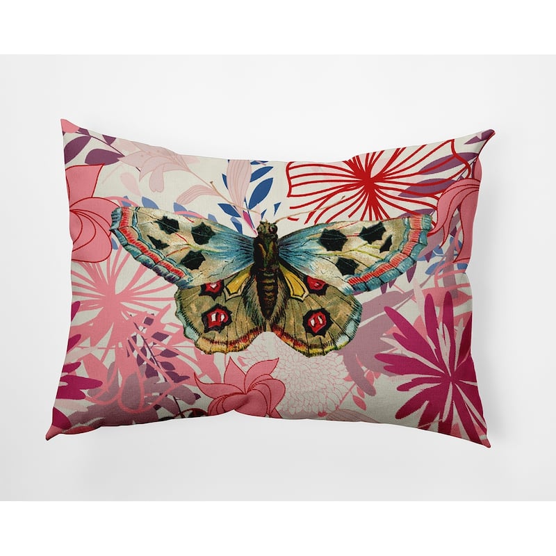 Butterfly In Floral Jumble Decorative Throw Pillow - Pink Icing - 14" x 20"