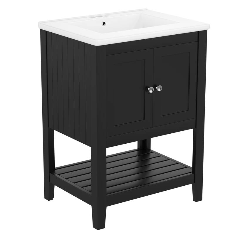 24" Modern Sleek Bathroom Vanity Elegant Ceramic Sink - Black