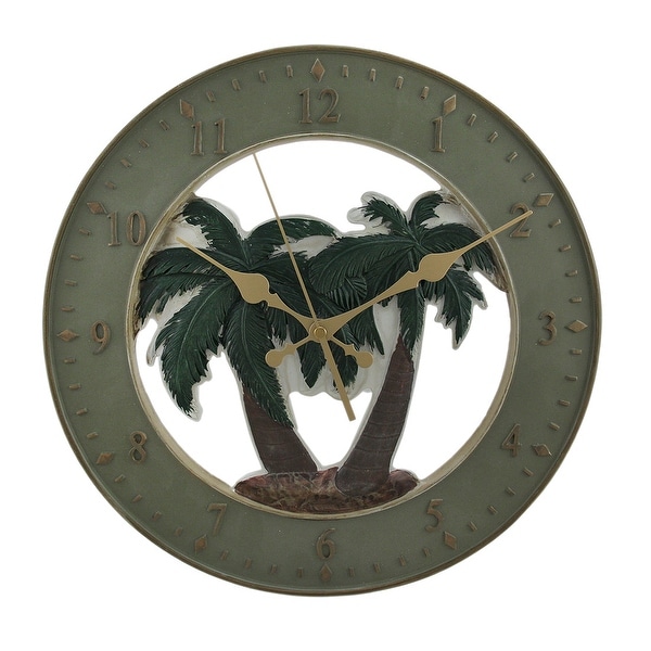 Tropical Palms Round Resin Wall Clock 13.25 inch
