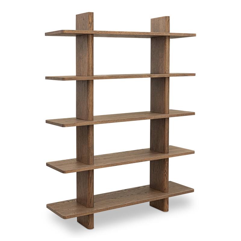 NADAAL STUDIOS Thalor Bookshelf, Large Dark Oak with Bullnose Vertical Supports, Rounded Edges Metal Detail, Dark Brown