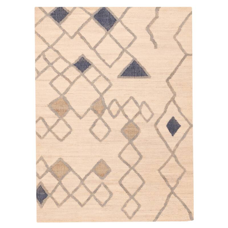 ECARPETGALLERY Flat-Weave Palas Denizli Cream Jute Kilim - 5'4 x 7'4