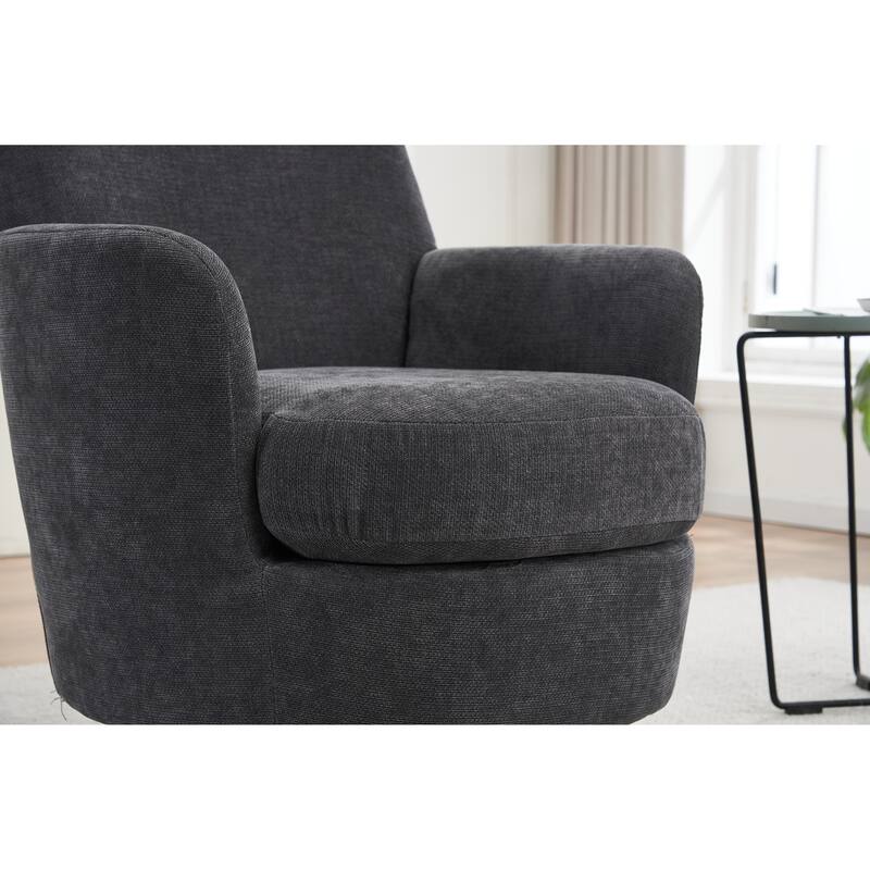 Swivel Barrel Chair, Accent Chairs Armchair for Living Room, Comfy Reading Chairs Round Barrel Chairs with Stainless Steel Base