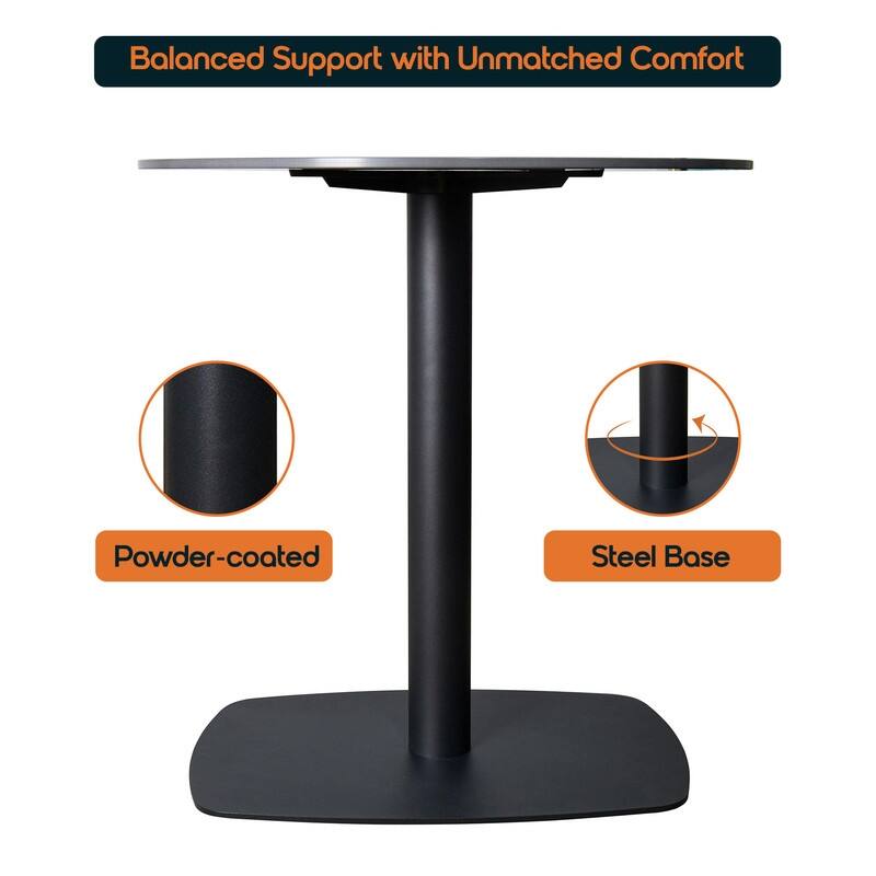 Vail Round Dining Table 36 in. Sintered Stone Tabletop in Black Stainless Steel Square Pedestal Base for Kitchen and Dining Room