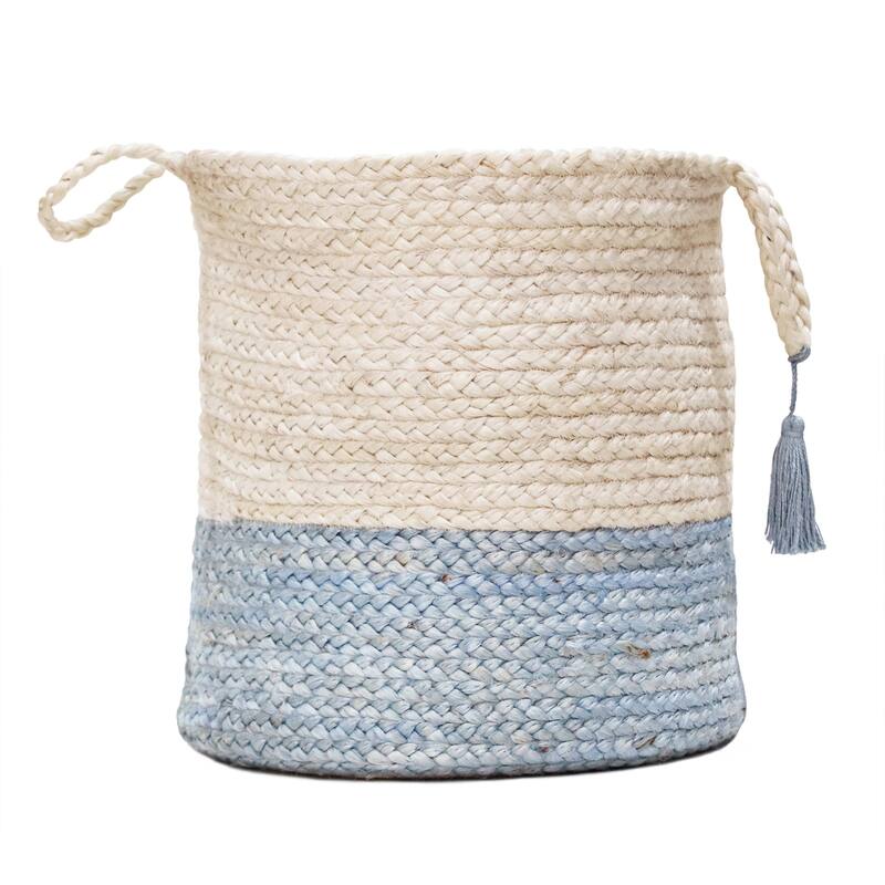 Sevita Two-Tone Off-White Jute Decorative Storage Basket with Handles