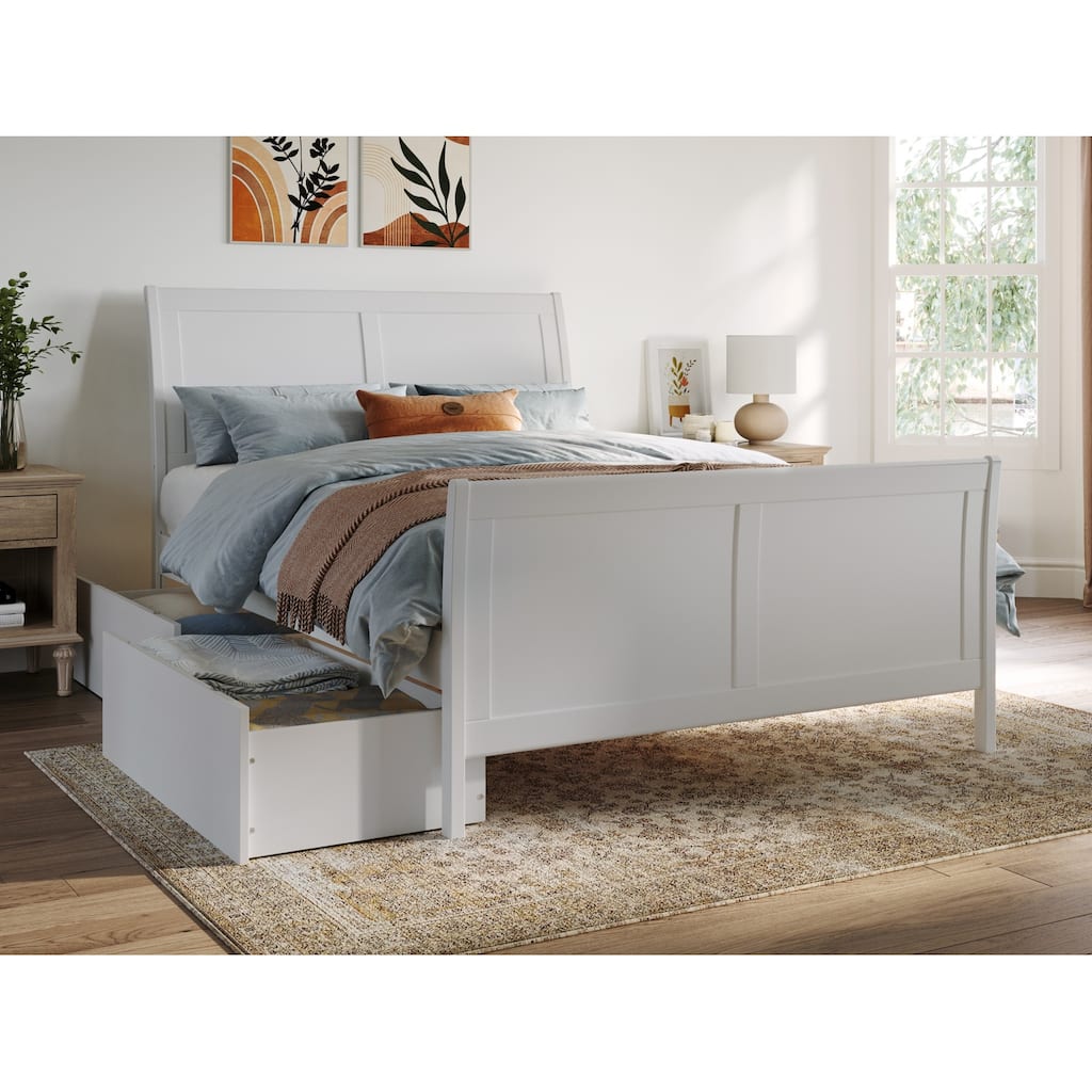 Vintage Platform Bed with Footboard & Drawers - Storage Bed Frame - Modern Bedroom Furniture