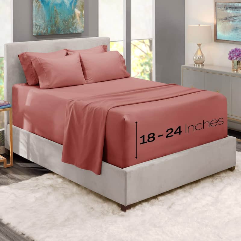 Empyrean Bedding 18"-24" Extra Deep Pocket Sheets Set - Ultra Soft Luxury Bed Sheet Set - Twin XL - Pink Clay
