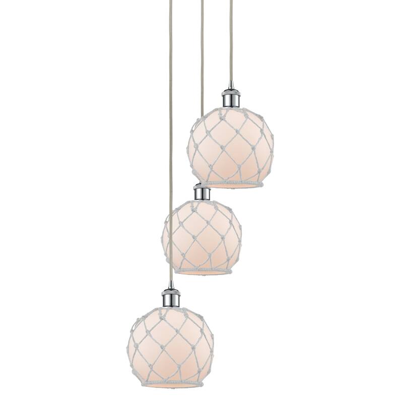 Innovations Lighting 113B-3P-31-15 Farmhouse Rope Pendant Farmhouse - Polished Chrome / White Glass with White Rope
