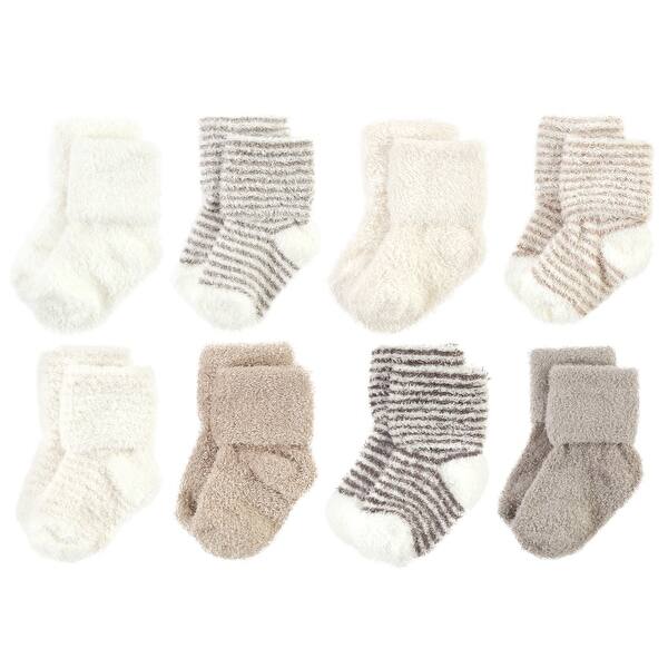 slide 1 of 1, Hudson Baby Cozy Chenille Newborn and Terry Socks, Beige Stripe 8 Pack 0-6 Months - Beige Stripe 8 Pack