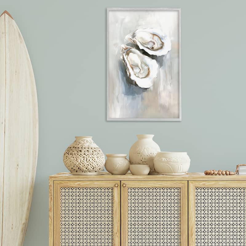 Stupell Two Oysters Seashell Mirage Framed Giclee Art Design By Ramona Murdock