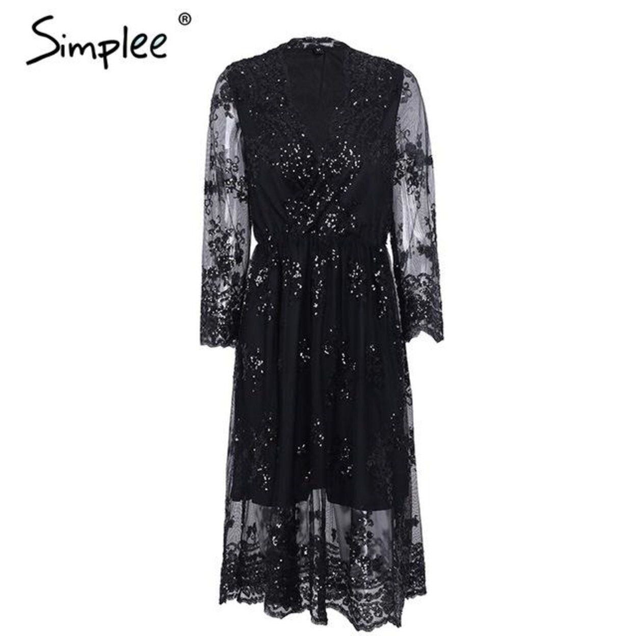 Shop Simplee V Neck Long Sleeve Sequin Party Dresses Women Hot
