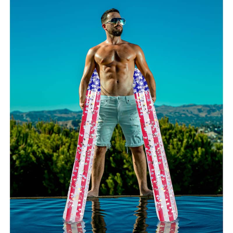 POZA 2 Pack Inflatable USA Flag Jumbo Pool Noodle Floats with Confetti - 74 inches