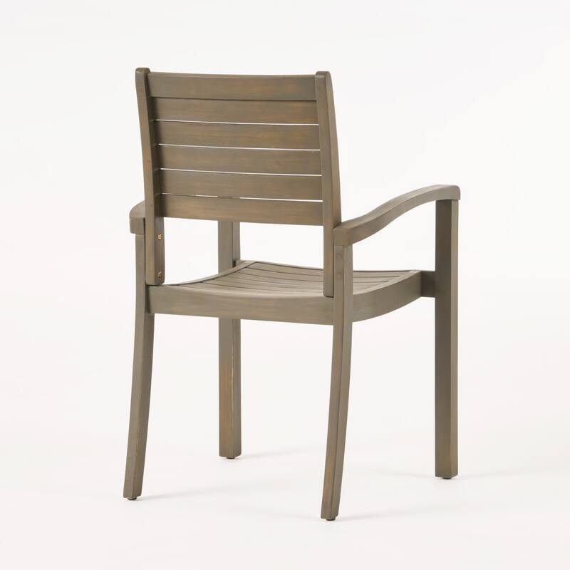 Outdoor 2 Piece Wooden Dining Chair with Armrests Backrest for Terrace Restaurant Kitchen Living Room Balcony