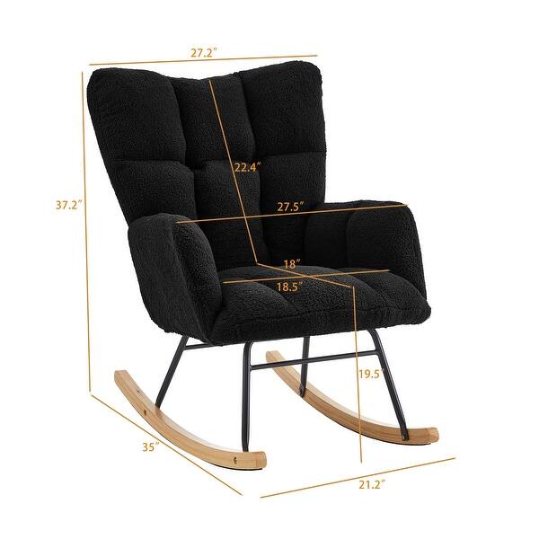 dimension image slide 2 of 6, Teddy Fabric Tufted Glider Rocking Chair with Metal Frame