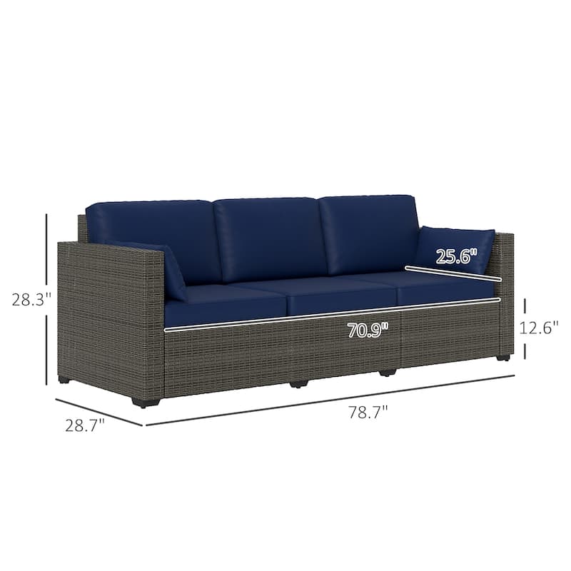 GDFStudio Outdoor Marcellus Galvanized Steel PE Rattan 3-Seat Outdoor Sofa with Cushions