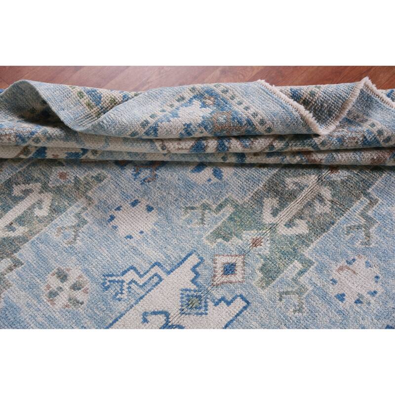 Hand Knotted Oriental 100% Wool Carpet Transitional Geometric Navy Blue & Blues Oushak Area Rug - 11' 2'' X 7' 11''