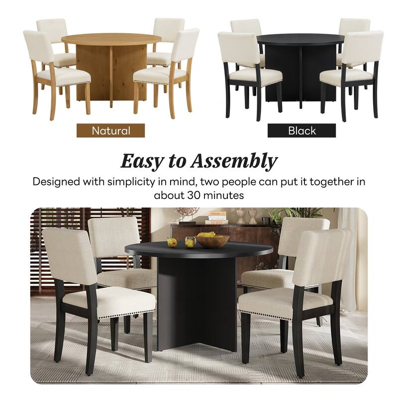 Modern 5-Piece Round Dining Table Set with Upholstered Chairs and Pedestal Base for Small Spaces and Cozy Kitchens