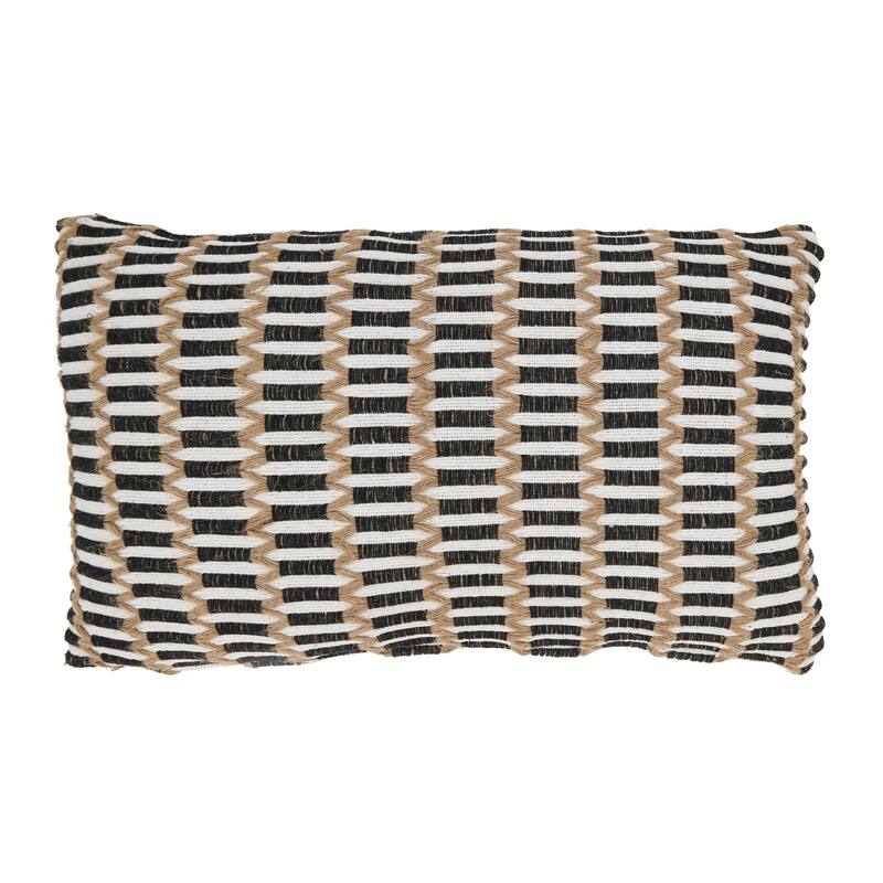 Textured Weave Throw Pillow - 12"x20" - Feather Down - Black & Natural