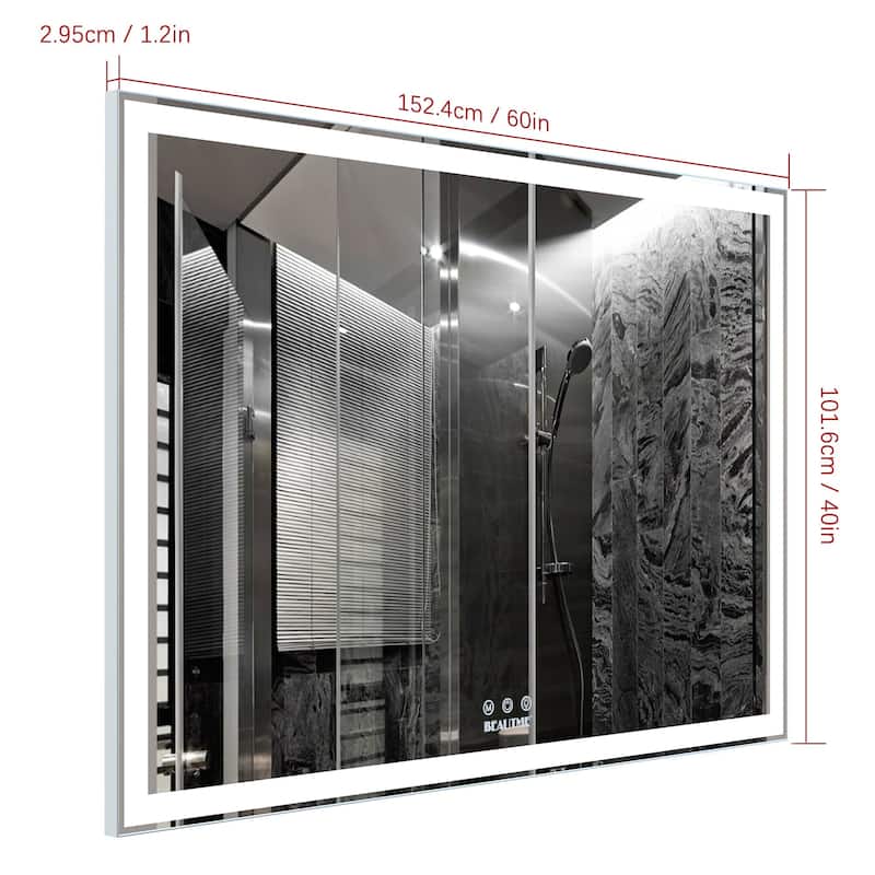 Rectangular Framed Wall Mounted LED Bathroom Vanity Mirror - 60" X 40"