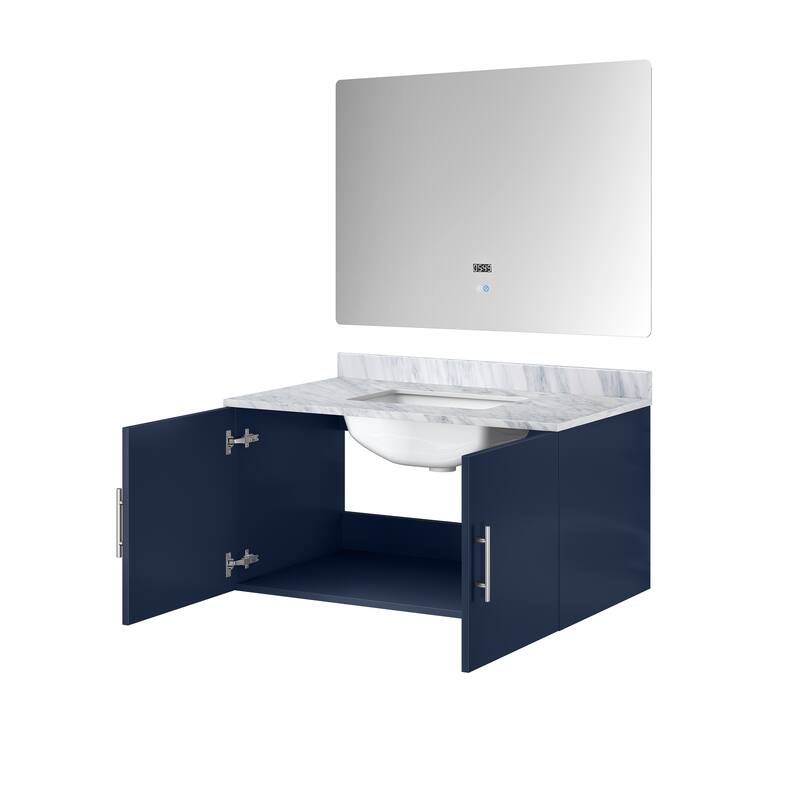 Geneva Bath Vanity with Carrara Marble Top, Sink & Mirror
