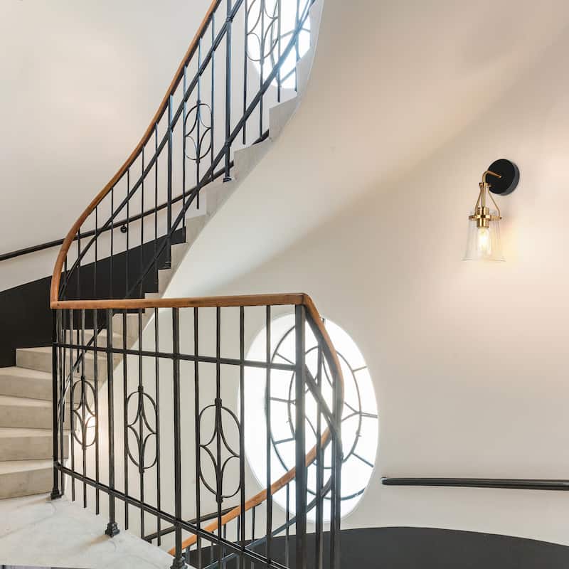 Haye Modern Gold Black 1-Light Wall Sconces Glass Bathroom Vanity Lights - L 5.5" x W 6.7" x H 13.8"