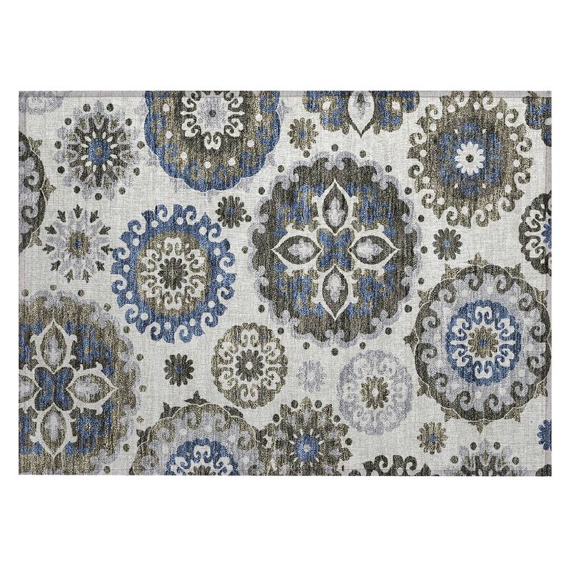 Machine Washable Indoor/ Outdoor Chantille Casual Medallion Rug