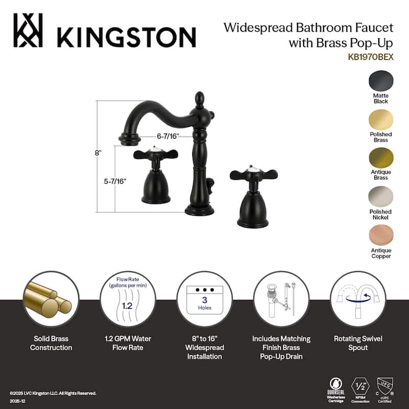Kingston Brass Essex Widespread Bathroom Faucet with Brass Pop-Up