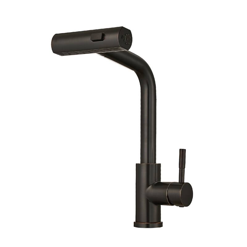 Modern Oil-rubbed Bronze Single Handle Kitchen Faucet with Pull Out Sprayer, 3 Function Water Outlet