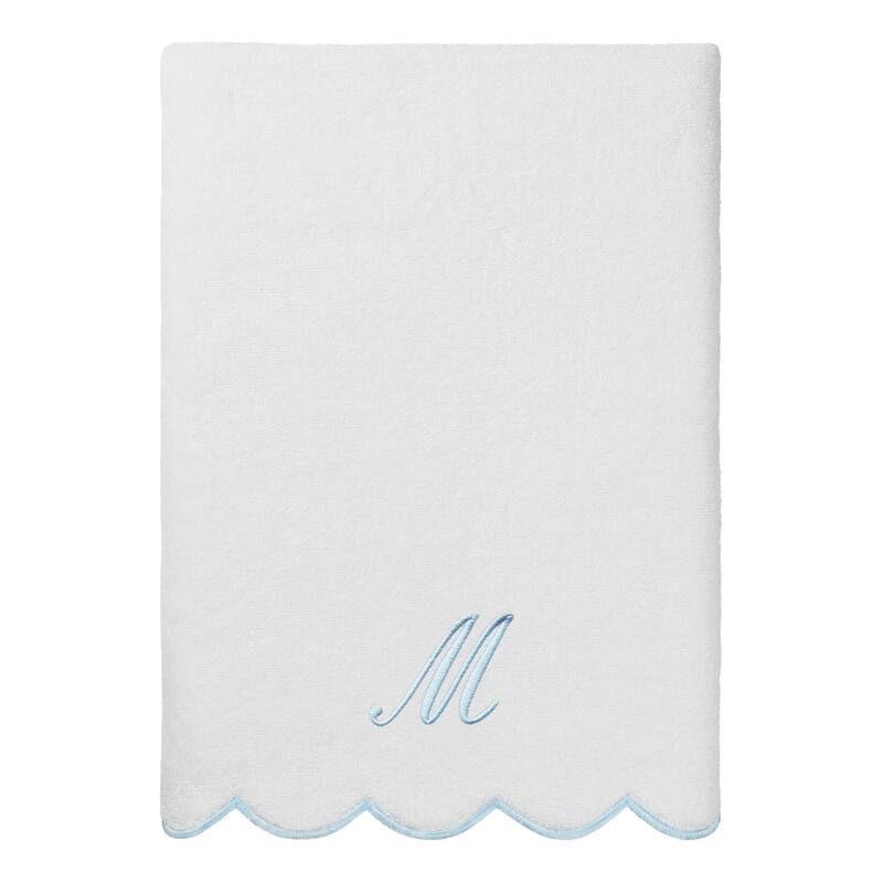 Authentic Hotel and Spa 100% Turkish Cotton Blue ADORNIA Scallop Personalized 3 Piece Towel Set - 3 Piece Set