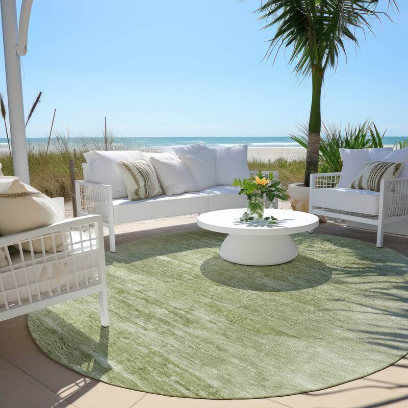 Machine Washable Indoor/ Outdoor Chantille Solid Ombre Rug - Aloe - 8' x 8'