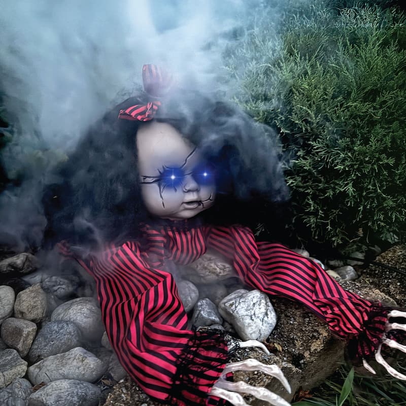 Haunted Hill Farm 44 In. Animatronic Crawling Baby Doll with Light-up Blue Eyes