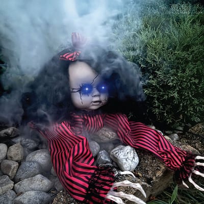 Haunted Hill Farm 44 In. Animatronic Doll, Indoor/Outdoor Halloween Decoration, Light-up Blue Eyes, Crawling, Battery