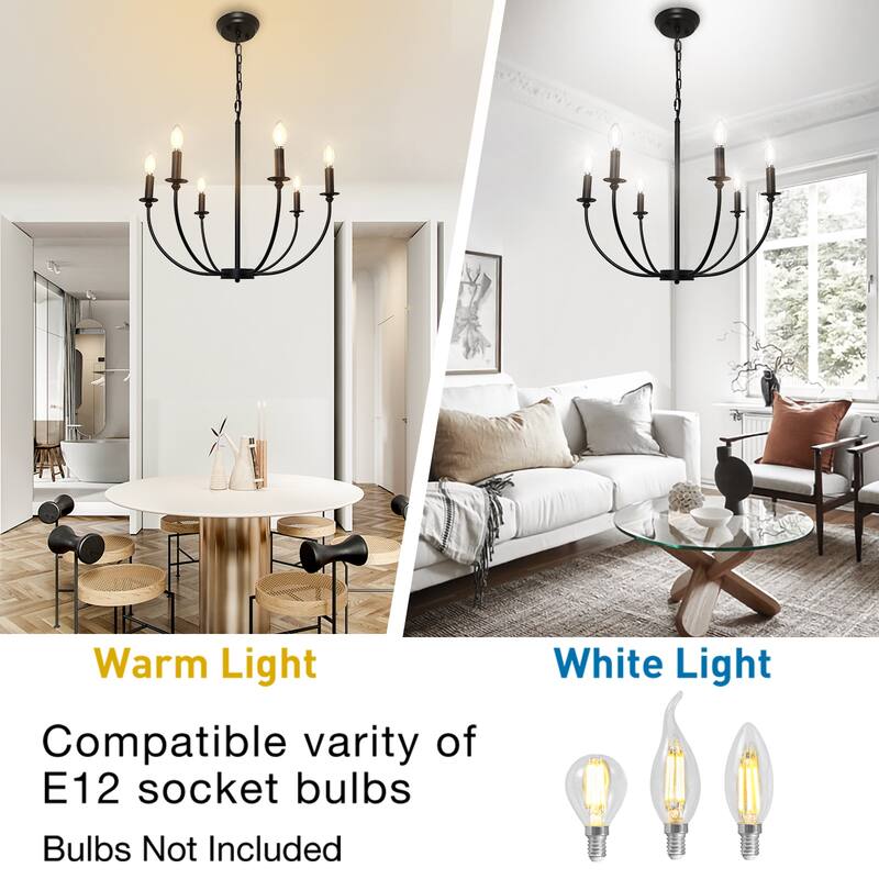 6-Light Industrial Iron Candle Style Chandelier with Adjustable Height