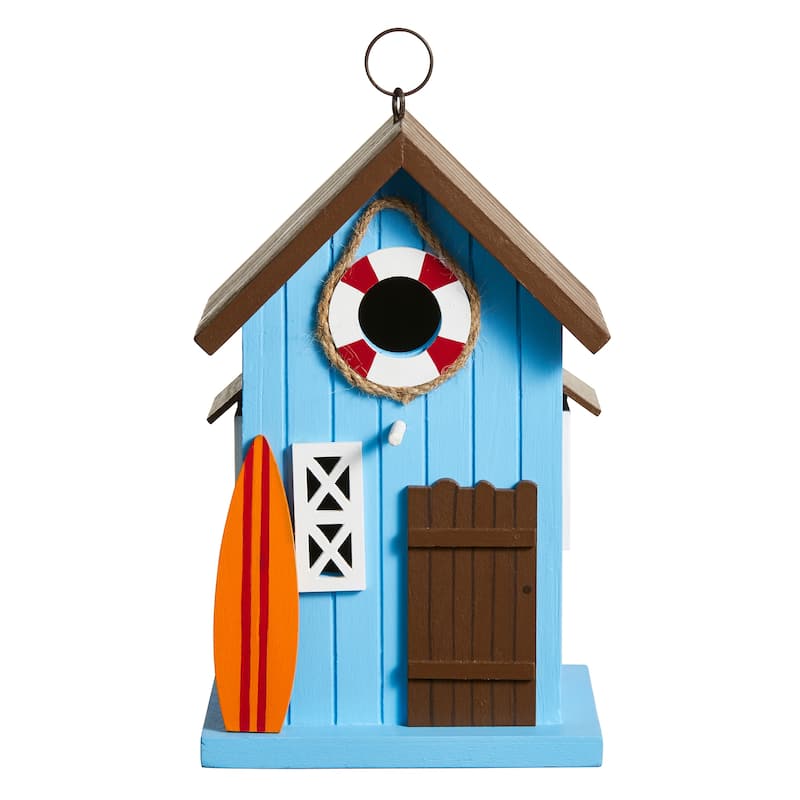 Glitzhome 10"H Solid Wood Beach Hut Decorative Garden Birdhouse - 5.75''L X 5.00''W X 10.00''H